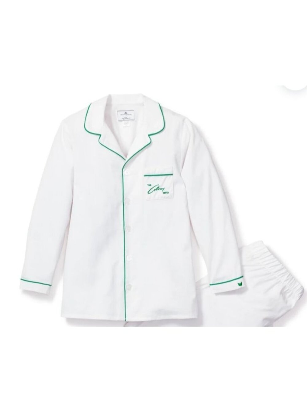 Petite Plume The Colony Hotel Childrens Pajama Set Size 12 White & Green Piping
